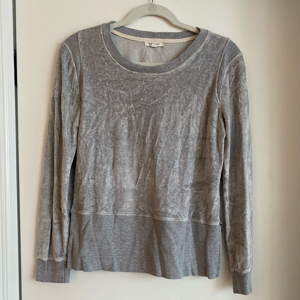 Nation LTD, long sleeve gray velvet shirt, size S